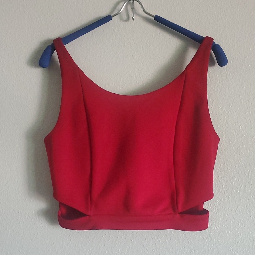 Guess Dark Red Sleeveless Fitted Crop Tank Top